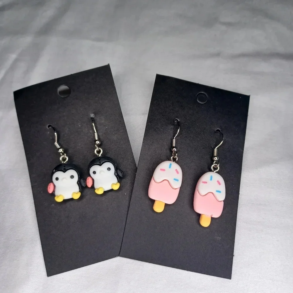 Handmade penguin and Popsicle earrings